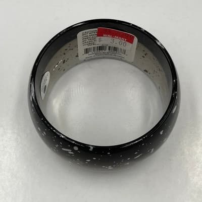 Vintage Smoky Grey Acrylic Bangle Bracelet White Speckled Splatter Paint Chunky - Thumbnail 2
