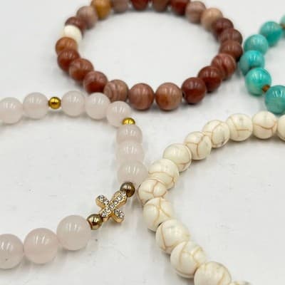 VTG Natural Stone Stretch Bracelet Set Boho Amazonite Rose Quartz Howlite 4pc - Thumbnail 7