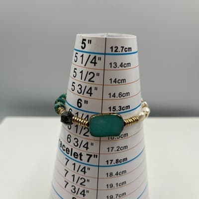 VTG Mixed Stone & Pearl Stretch Bracelet Turquoise Jasper Magnesite - Gold Tone - Thumbnail 6