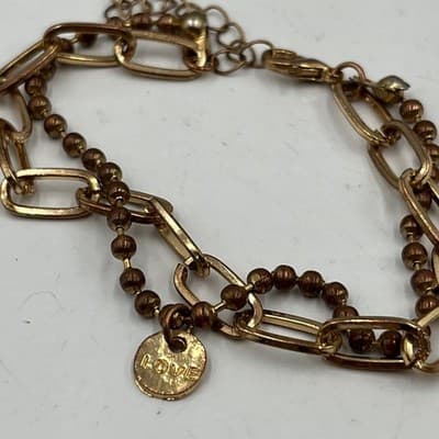 Vintage Gold Tone Double Layer Bracelet - Paperclip & Ball Chain - "LOVE" Charm - Thumbnail 3