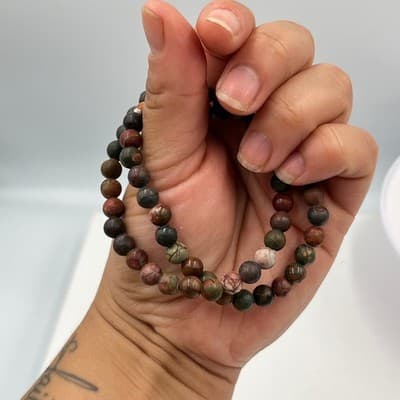 Vintage 2 Pc Natural Red Jasper Bead Bracelet Set Multi-Color Gemstone Stretch - Thumbnail 6