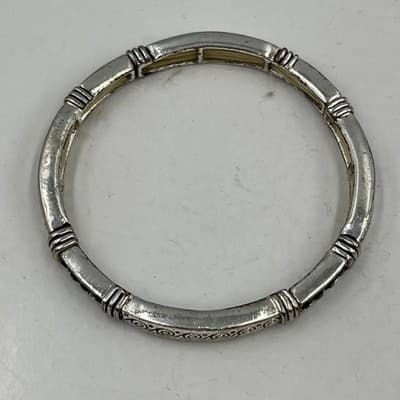 Vintage Silver Tone Stacking Stretch Bracelet Lot Mixed Boho Textured Bangle Set - Thumbnail 9