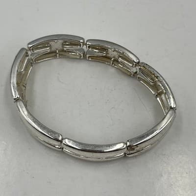 Vintage Silver Tone Stacking Stretch Bracelet Lot Mixed Boho Textured Bangle Set - Thumbnail 3