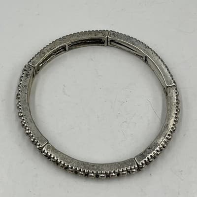 Vintage Silver Tone Stacking Stretch Bracelet Lot Mixed Boho Textured Bangle Set - Thumbnail 7