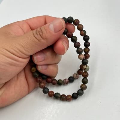 Vintage 2 Pc Natural Red Jasper Bead Bracelet Set Multi-Color Gemstone Stretch - Thumbnail 5