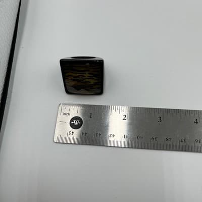 Vintage Chunky Black Acrylic Lucite Cocktail Ring Tiger Stripe Square Faceted - Thumbnail 7