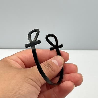Cuff Bracelet Vintage Black Matte Ankh Cross Egyptian Symbol Key of Life - Thumbnail 7