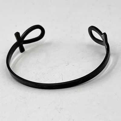 Cuff Bracelet Vintage Black Matte Ankh Cross Egyptian Symbol Key of Life - Thumbnail 3
