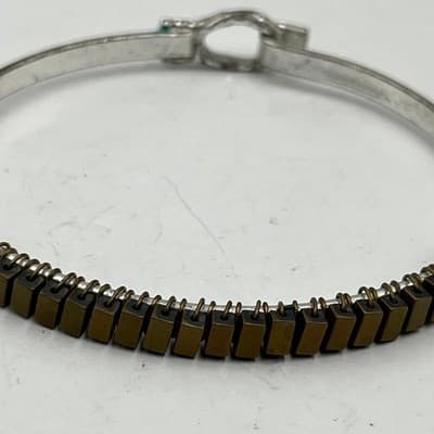 Vintage Artisan Hammered Silver Bangle Bracelet Wire Wrapped Boho Bead Statement - Thumbnail 4