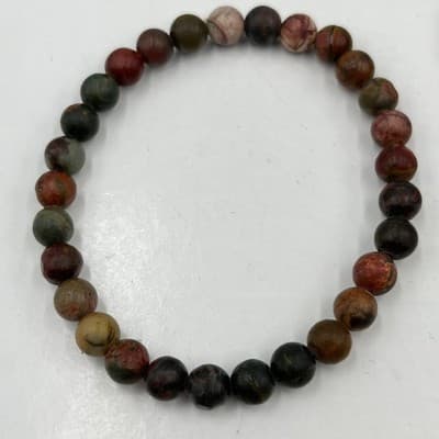 Vintage 2 Pc Natural Red Jasper Bead Bracelet Set Multi-Color Gemstone Stretch - Thumbnail 3