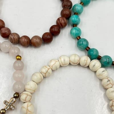 VTG Natural Stone Stretch Bracelet Set Boho Amazonite Rose Quartz Howlite 4pc - Thumbnail 6