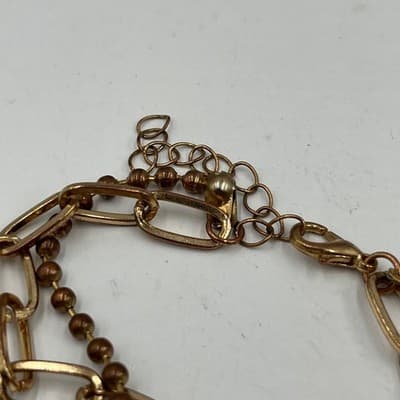 Vintage Gold Tone Double Layer Bracelet - Paperclip & Ball Chain - "LOVE" Charm - Thumbnail 2