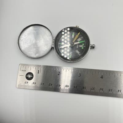 Vintage Japan Silver Tone Pocket Compass Hunting Style Hinged Lid Monogram "D" - Thumbnail 8