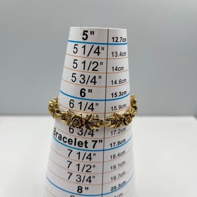 VTG Gold Tone Rose Flower Link Bracelet Textured Floral Romantic Jewelry 6.5" - Thumbnail 5