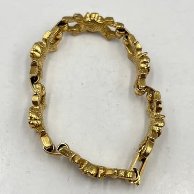 VTG Gold Tone Rose Flower Link Bracelet Textured Floral Romantic Jewelry 6.5" - Thumbnail 2