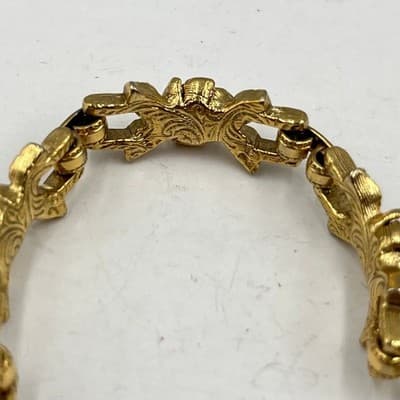 VTG Gold Tone Rose Flower Link Bracelet Textured Floral Romantic Jewelry 6.5" - Thumbnail 3