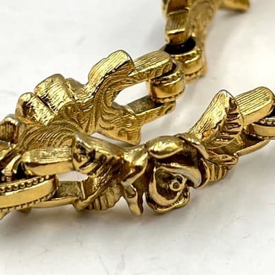 VTG Gold Tone Rose Flower Link Bracelet Textured Floral Romantic Jewelry 6.5" - Thumbnail 4