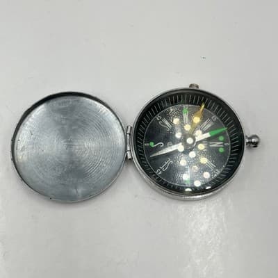 Vintage Japan Silver Tone Pocket Compass Hunting Style Hinged Lid Monogram "D" - Thumbnail 2
