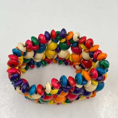 Vintage Boho Wood Bead Stretch Bracelet Set Red & Multicolor Chunky Layered Cuff - Thumbnail 5