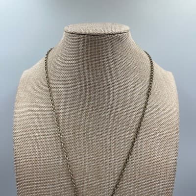 Vintage Silver Tone Emerald Green Faceted Glass Rectangle Pendant Chain Necklace - Thumbnail 3