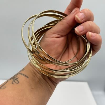 Vintage Gold Tone Stackable Bangle Bracelet Set Multi-Strand High Polish Jewelry - Thumbnail 3