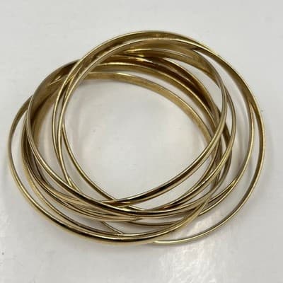 Vintage Gold Tone Stackable Bangle Bracelet Set Multi-Strand High Polish Jewelry - Thumbnail 2