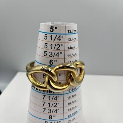 Vintge Gold Tone Statement Chunky Curb Link Hinge Bangle Bracelet Bold Fashion - Thumbnail 8