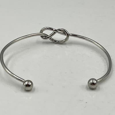 Vintage Elegant Silver Tone Love Knot Cuff Bangle Bracelet Friendship Infinity - Thumbnail 4
