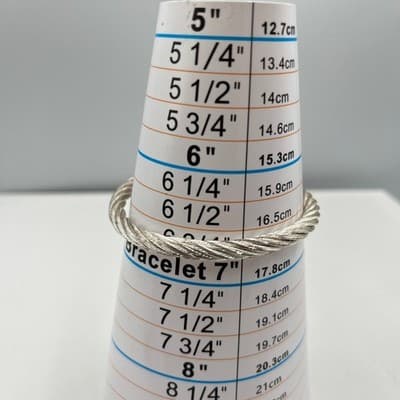 Vintage Silver Tone Twisted Cable Bangle Bracelet Sparkling Pave Crystal End Cap - Thumbnail 7