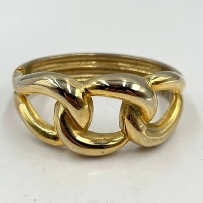Vintge Gold Tone Statement Chunky Curb Link Hinge Bangle Bracelet Bold Fashion