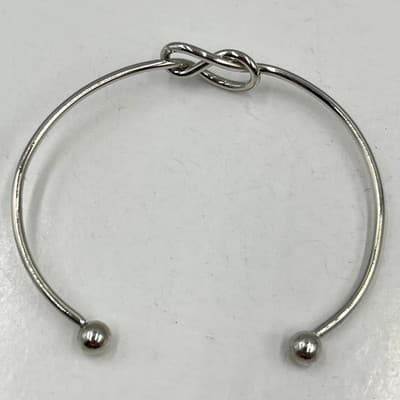 Vintage Elegant Silver Tone Love Knot Cuff Bangle Bracelet Friendship Infinity - Thumbnail 2