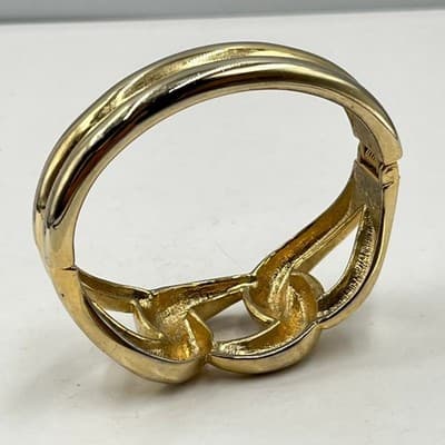 Vintge Gold Tone Statement Chunky Curb Link Hinge Bangle Bracelet Bold Fashion - Thumbnail 7