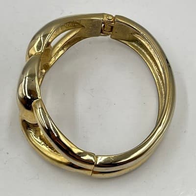 Vintge Gold Tone Statement Chunky Curb Link Hinge Bangle Bracelet Bold Fashion - Thumbnail 5
