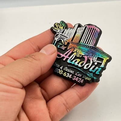 Vintage The Aladdin Hotel Casino Las Vegas Iridescent Rubber Refrigerator Magnet - Thumbnail 4