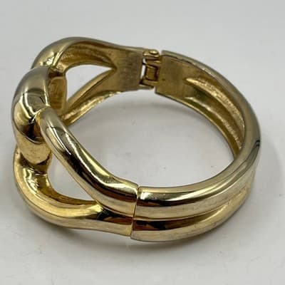 Vintge Gold Tone Statement Chunky Curb Link Hinge Bangle Bracelet Bold Fashion - Thumbnail 4