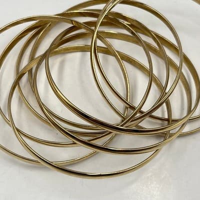 Vintage Gold Tone Stackable Bangle Bracelet Set Multi-Strand High Polish Jewelry - Thumbnail 6
