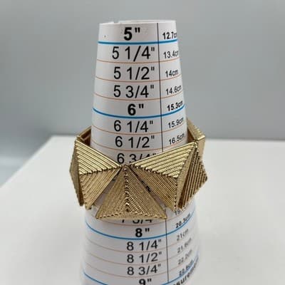 Vintage Geometric Gold Tone Textured Triangle Panel Stretch Cuff Bracelet Chic - Thumbnail 7