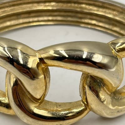 Vintge Gold Tone Statement Chunky Curb Link Hinge Bangle Bracelet Bold Fashion - Thumbnail 3