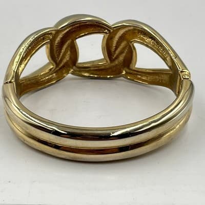 Vintge Gold Tone Statement Chunky Curb Link Hinge Bangle Bracelet Bold Fashion - Thumbnail 6