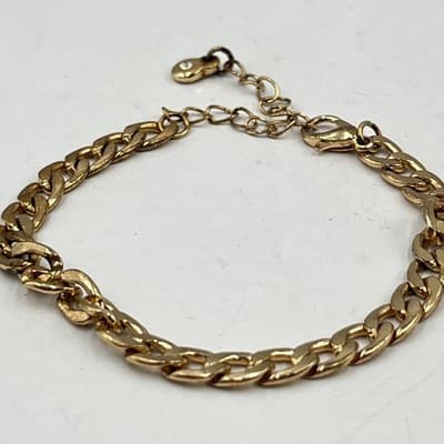 Vintage Gold Tone Curb Chain Bracelet Rhinestone Charm Adjustable Lobster Clasp - Thumbnail 3
