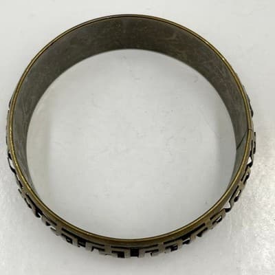 Vintage Greek Key Bangle Bracelet Antique Gold Tone Meander Pattern Boho Jewelry - Thumbnail 3
