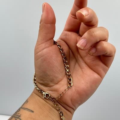 Vintage Gold Tone Curb Chain Bracelet Rhinestone Charm Adjustable Lobster Clasp - Thumbnail 4