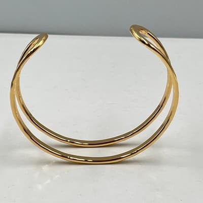 Vintage Gold Tone Hammered Texture Hinged Bangle Bracelet Minimalist Statement - Thumbnail 6