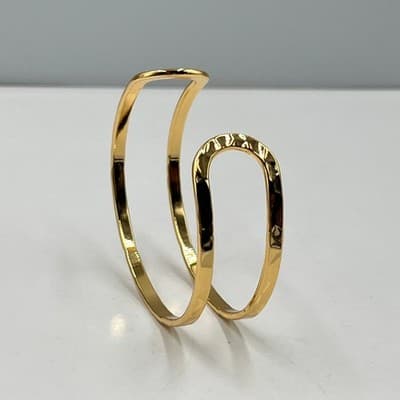 Vintage Gold Tone Hammered Texture Hinged Bangle Bracelet Minimalist Statement - Thumbnail 5
