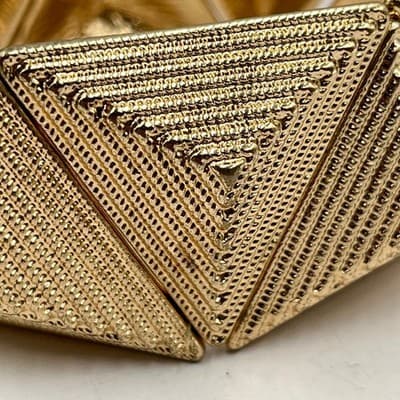 Vintage Geometric Gold Tone Textured Triangle Panel Stretch Cuff Bracelet Chic - Thumbnail 3