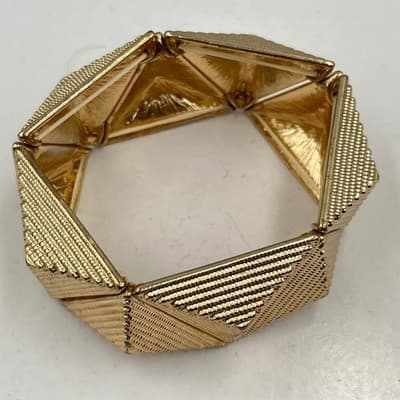 Vintage Geometric Gold Tone Textured Triangle Panel Stretch Cuff Bracelet Chic - Thumbnail 2