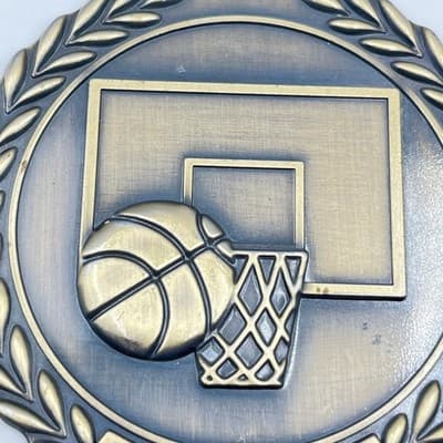 Vintage Bronze Tone Basketball Medal Laurel Wreath Sports Trophy Pendant 2.5" - Thumbnail 2
