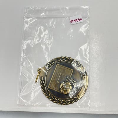 Vintage Bronze Tone Basketball Medal Laurel Wreath Sports Trophy Pendant 2.5" - Thumbnail 8