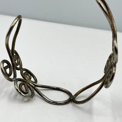 Vintage Silver Tone Filigree Swirl Cuff Bracelet Boho Artistic Wire Wrap Bangle - Thumbnail 6