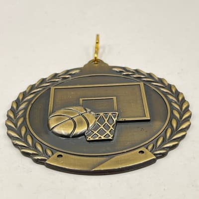 Vintage Bronze Tone Basketball Medal Laurel Wreath Sports Trophy Pendant 2.5" - Thumbnail 3